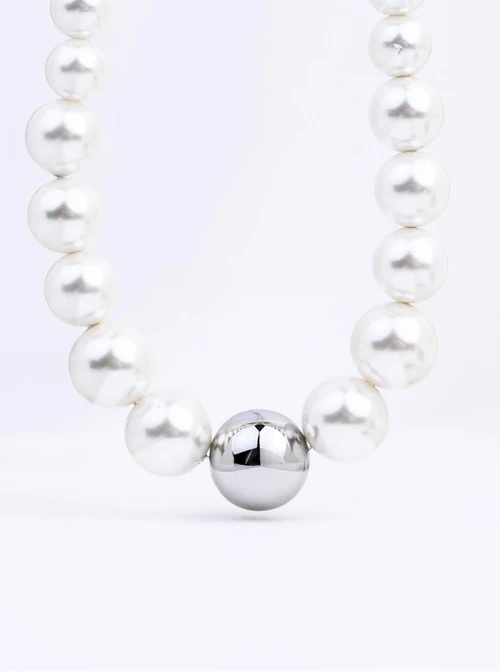 Naszyjnik kulka, perły, stal S312558S02