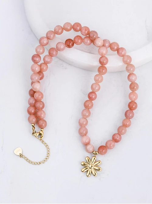 Naszyjnik kwiat, Kamień Słońca, stal pozłacana S312576Z00