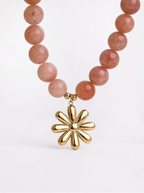 Naszyjnik kwiat, Kamień Słońca, stal pozłacana S312576Z00