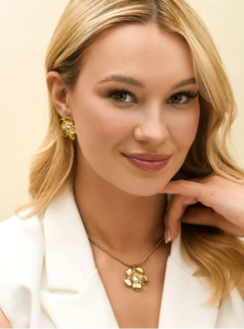 Naszyjnik kwiat, stal pozłacana S312364Z00