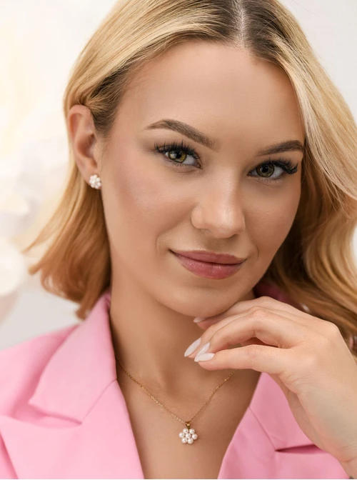 Naszyjnik kwiatuszek, perełki, stal pozłacana S312370Z00