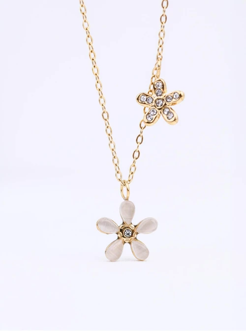 Naszyjnik kwiatuszki, kryształki, stal pozłacana S311783Z00