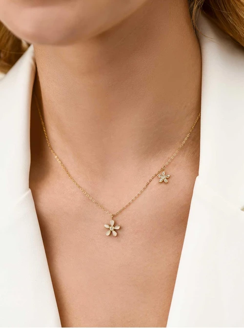 Naszyjnik kwiatuszki, kryształki, stal pozłacana S311783Z00