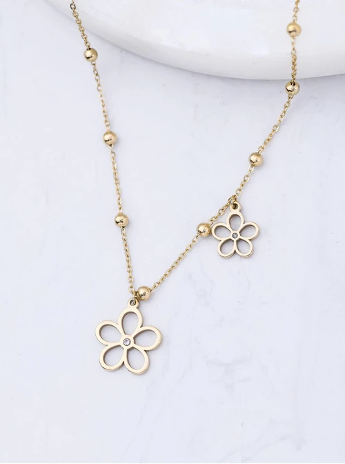 Naszyjnik kwiatuszki, stal pozłacana S312421Z00