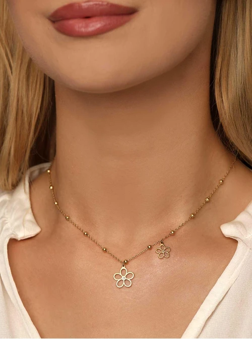 Naszyjnik kwiatuszki, stal pozłacana S312421Z00