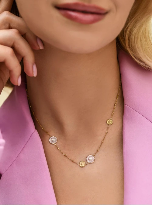 Naszyjnik kwiatuszki, stal pozłacana S312452Z00