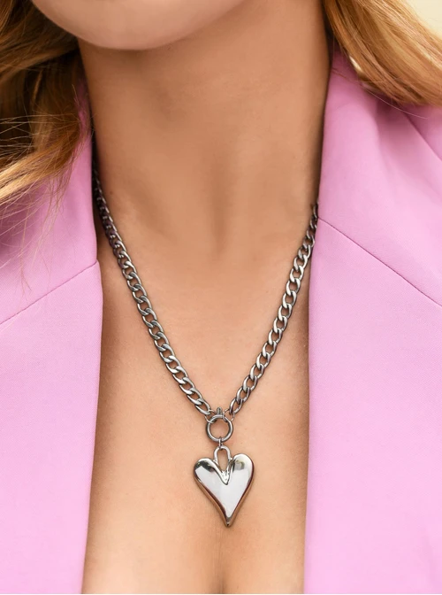 Naszyjnik łańcuch, serce, stal S312666S00