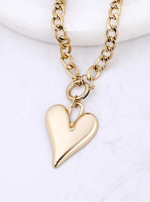 Naszyjnik łańcuch, serce, stal pozłacana S312666Z00