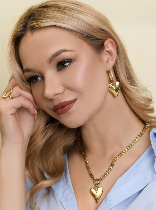 Naszyjnik łańcuch, serce, stal pozłacana S312666Z00