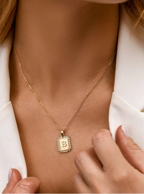 Naszyjnik literka B, kryształki, stal pozłacana S312143Z00