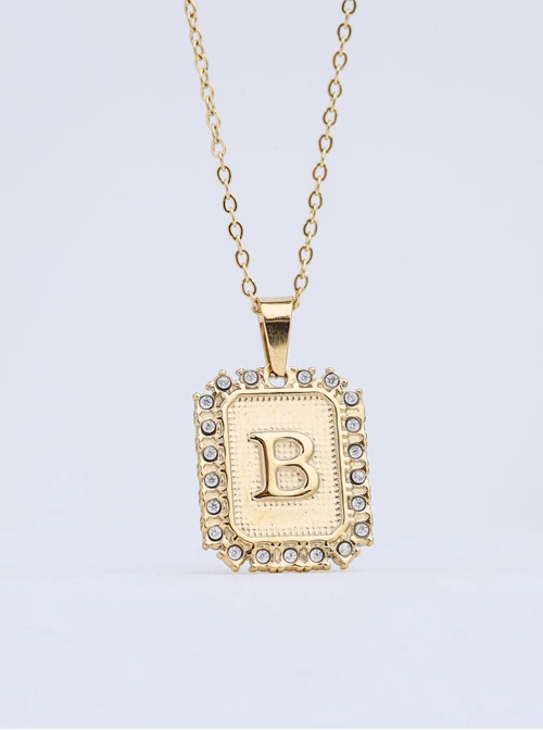 Naszyjnik literka B, kryształki, stal pozłacana S312143Z00