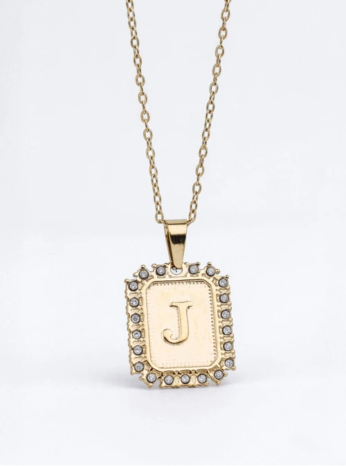 Naszyjnik literka J, kryształki, stal pozłacana S312162Z00