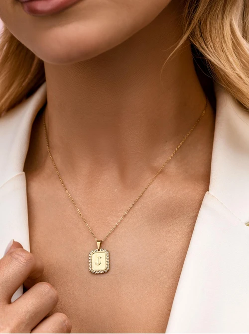 Naszyjnik literka J, kryształki, stal pozłacana S312162Z00