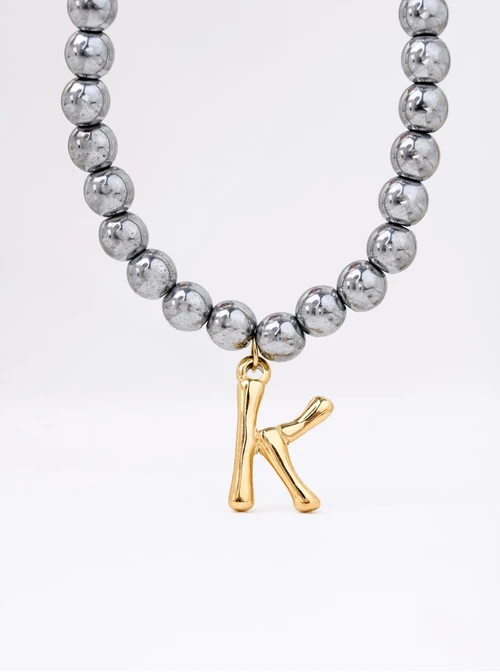 Naszyjnik literka K, Hematyt, stal S312607S00