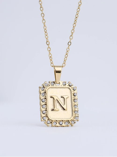 Naszyjnik literka N, kryształki, stal pozłacana S312141Z00