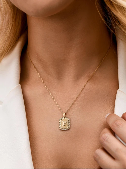 Naszyjnik literka P, kryształki, stal pozłacana S312140Z00