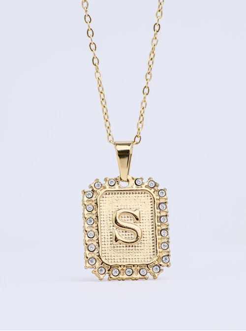 Naszyjnik literka S, kryształki, stal pozłacana S312142Z00