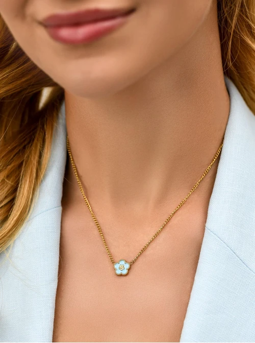 Naszyjnik niebieski kwiatuszek, stal pozłacana S312459Z04