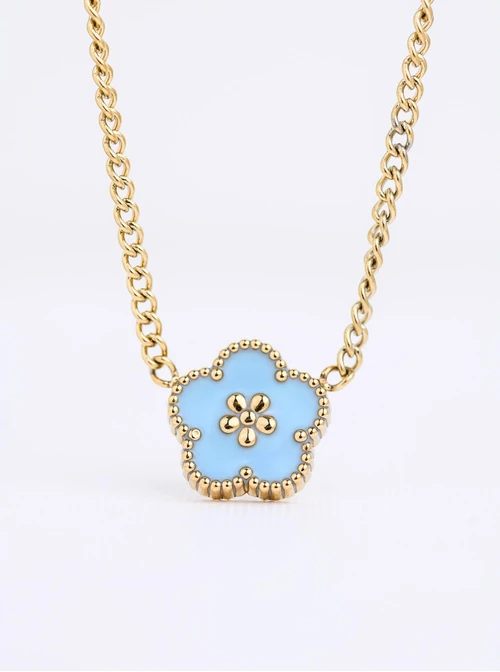Naszyjnik niebieski kwiatuszek, stal pozłacana S312459Z04