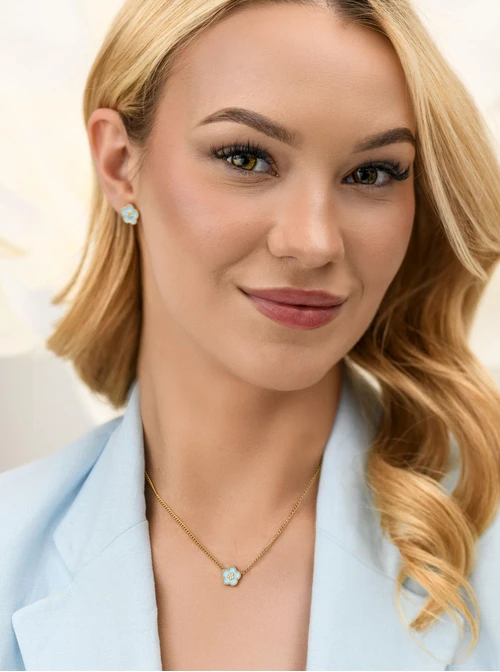 Naszyjnik niebieski kwiatuszek, stal pozłacana S312459Z04