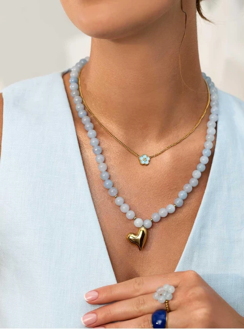 Naszyjnik niebieski kwiatuszek, stal pozłacana S312459Z04