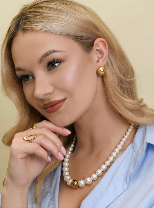 Naszyjnik perły, kulka, stal pozłacana S312558Z02