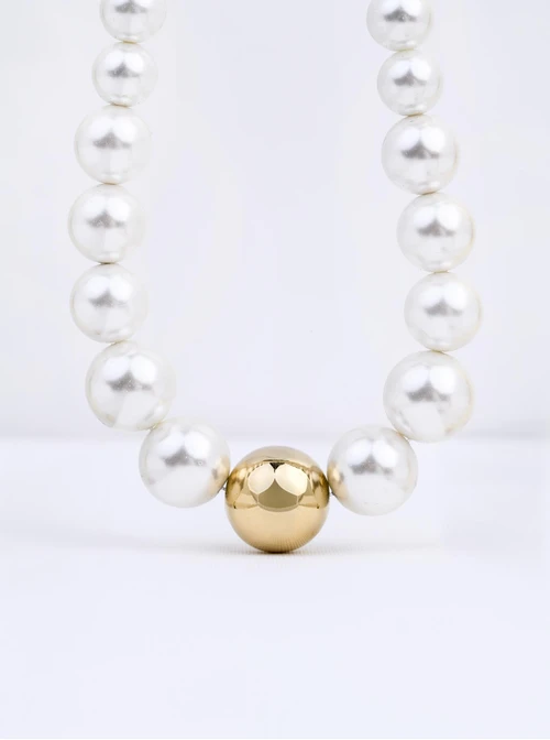 Naszyjnik perły, kulka, stal pozłacana S312558Z02