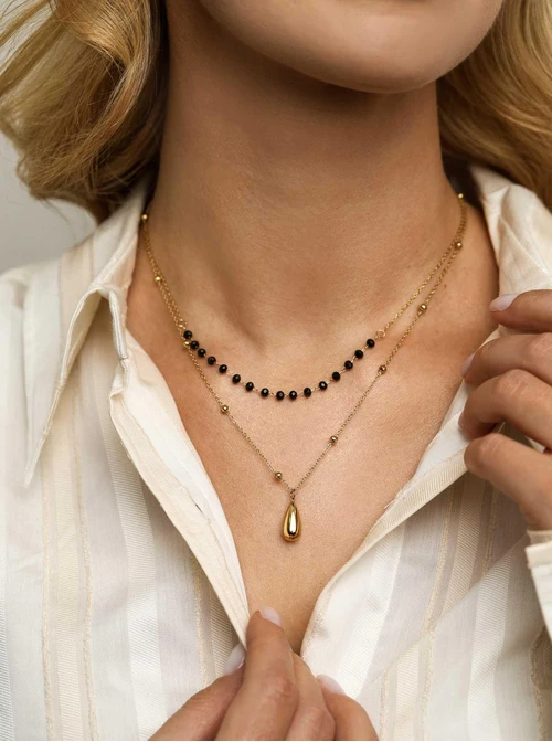 Naszyjnik podwójny dmuchana kropelka, stal pozłacana S312246Z00
