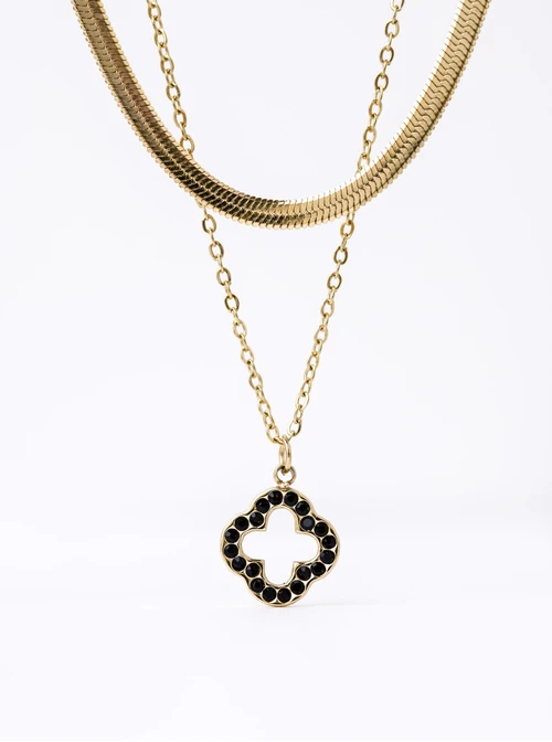 Naszyjnik podwójny, koniczynka, stal pozłacana S312244Z00