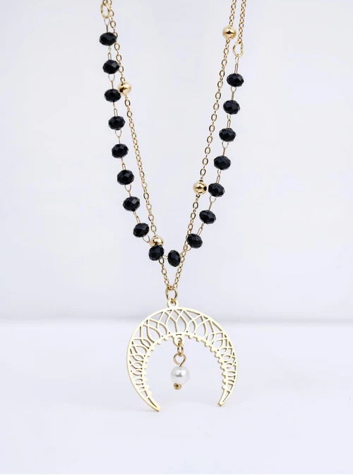 Naszyjnik podwójny, księżyc, stal pozłacana S312676Z01