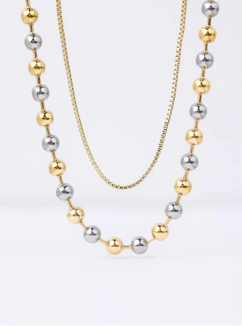 Naszyjnik podwójny, kulki, stal pozłacana S312355M00
