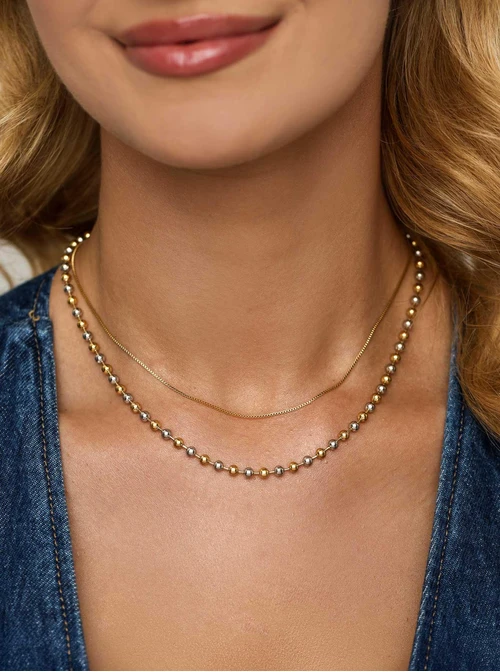 Naszyjnik podwójny, kulki, stal pozłacana S312355M00