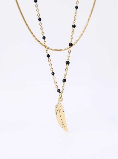 Naszyjnik podwójny, piórko, stal pozłacana S312243Z00