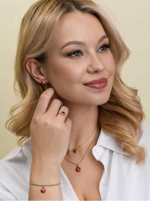 Naszyjnik podwójny truskawka, biedronka, stal pozłacana S312730Z00