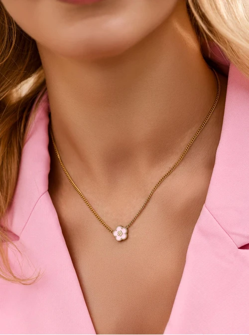 Naszyjnik różowy kwiatuszek, stal pozłacana S312459Z06