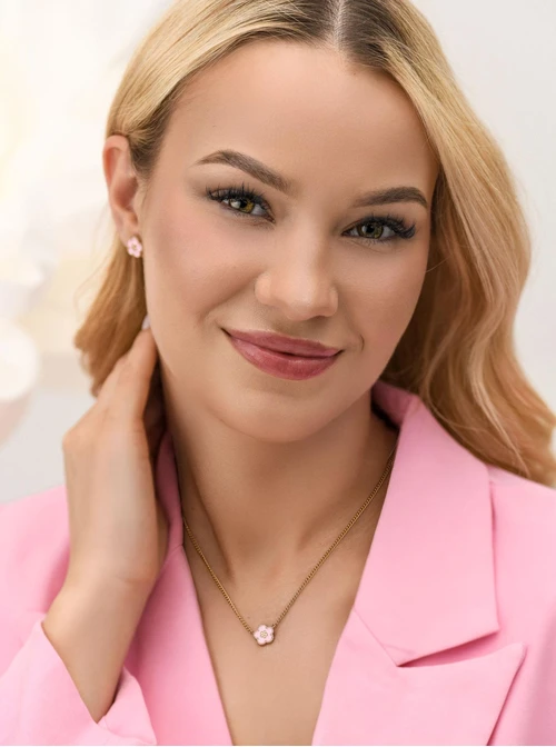 Naszyjnik różowy kwiatuszek, stal pozłacana S312459Z06