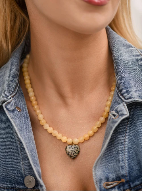 Naszyjnik serce, Jaspis Dalmatyńczyk, stal pozłacana S312573Z00