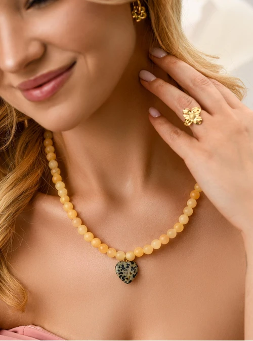 Naszyjnik serce, Jaspis Dalmatyńczyk, stal pozłacana S312573Z00