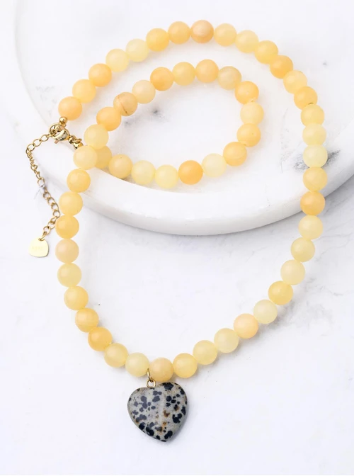 Naszyjnik serce, Jaspis Dalmatyńczyk, stal pozłacana S312573Z00