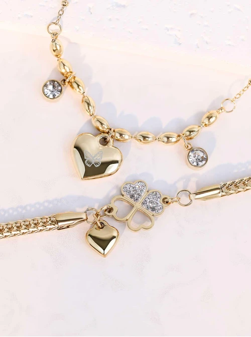 Naszyjnik serce, kryształki, stal pozłacana S312288Z00