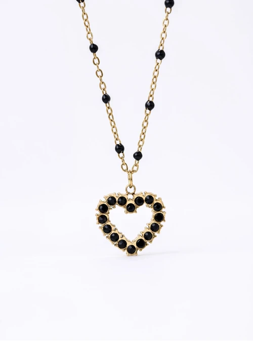 Naszyjnik serduszko, kryształki, stal pozłacana S312245Z00