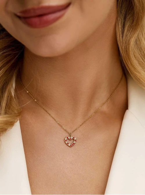 Naszyjnik serduszko, kryształki, stal pozłacana S312768Z00