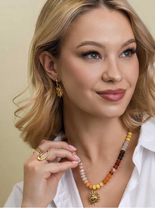 Naszyjnik słońce, kamienie naturalne, stal pozłacana S312565Z00