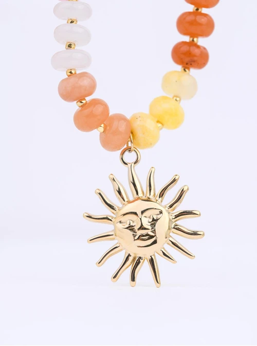 Naszyjnik słońce, kamienie naturalne, stal pozłacana S312565Z00