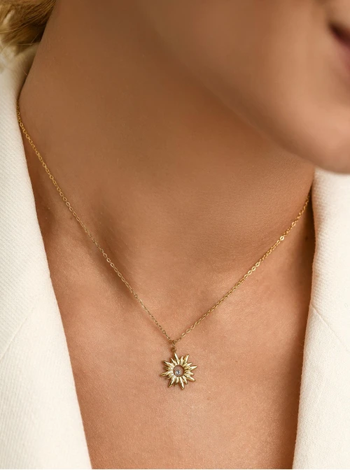 Naszyjnik słoneczko, stal pozłacana S312382Z00