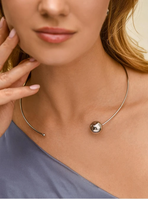 Naszyjnik sztywny, otwarty, kulka, stal S312543S00