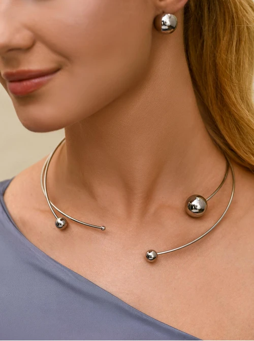 Naszyjnik sztywny, otwarty, kulka, stal S312543S00