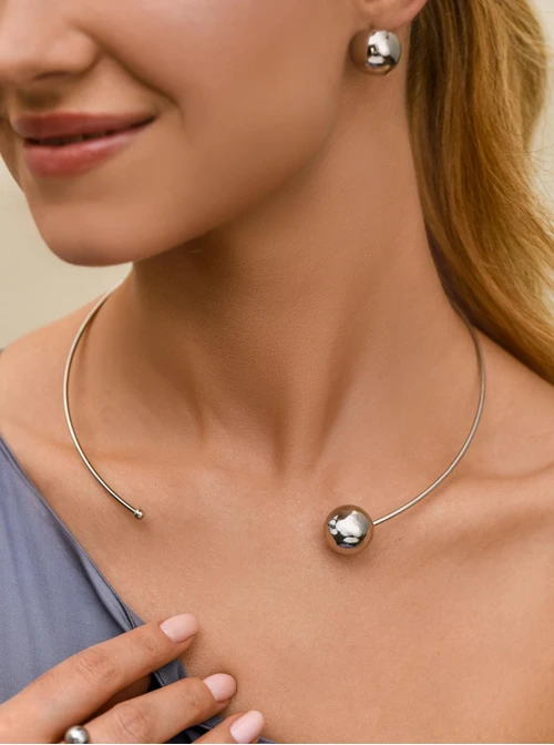 Naszyjnik sztywny, otwarty, kulka, stal S312543S00