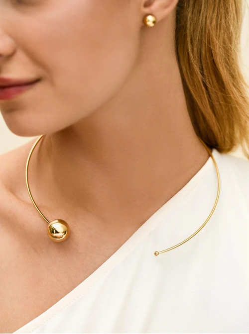 Naszyjnik sztywny, otwarty, kulka, stal pozłacana S312543Z00