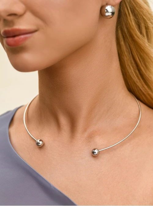 Naszyjnik sztywny, otwarty, kulki, stal S312537S00
